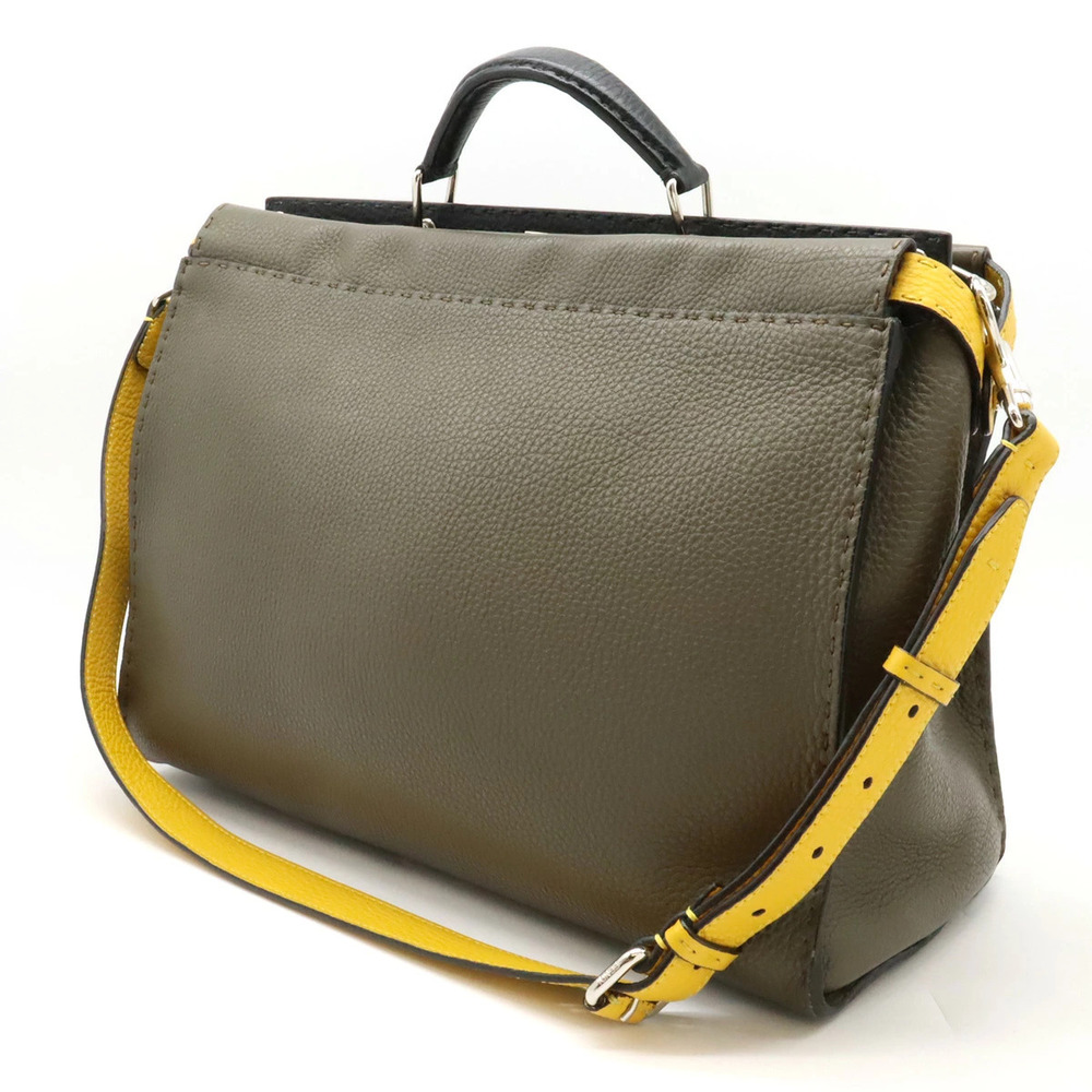 Fendi Bag Peekaboo Khaki Leather Selleria Business Briefcase Fit Shoulder Green